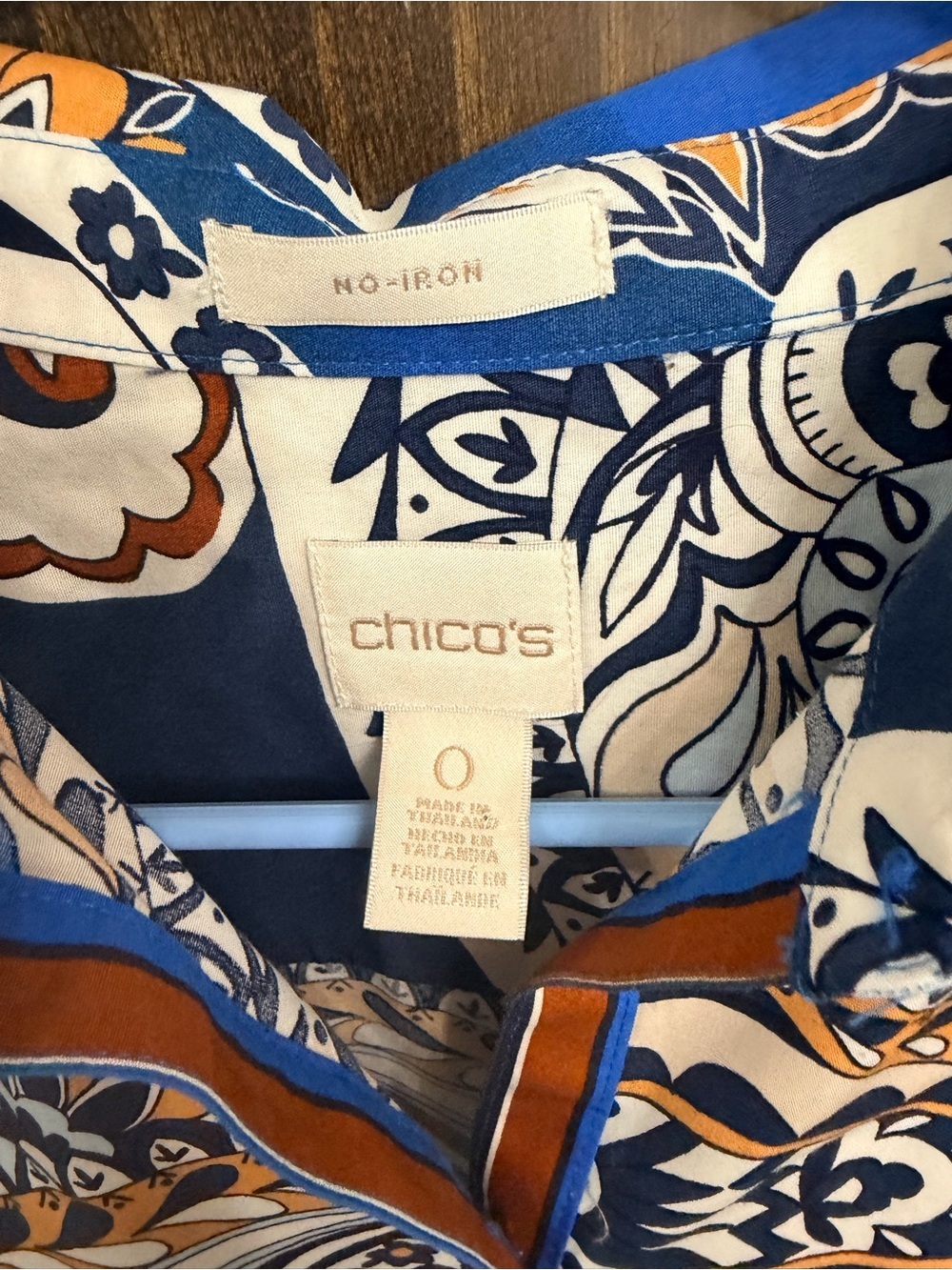 Chico's Blue, Navy & Orange Paisley Button-Front Blouse - Picture 4 of 7